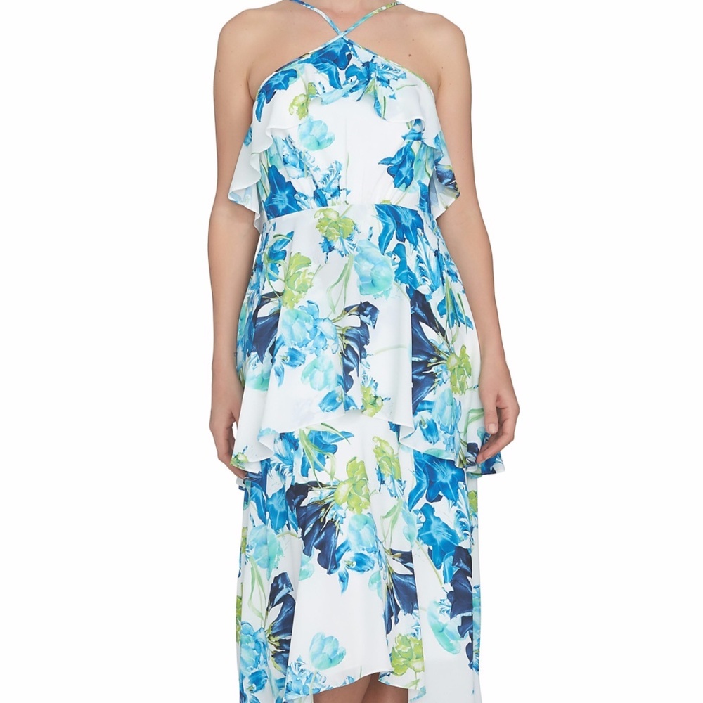 CeCe‎ by Cynthia Steffe women 0 floral ruffle tier High/Low maxi dress wedding